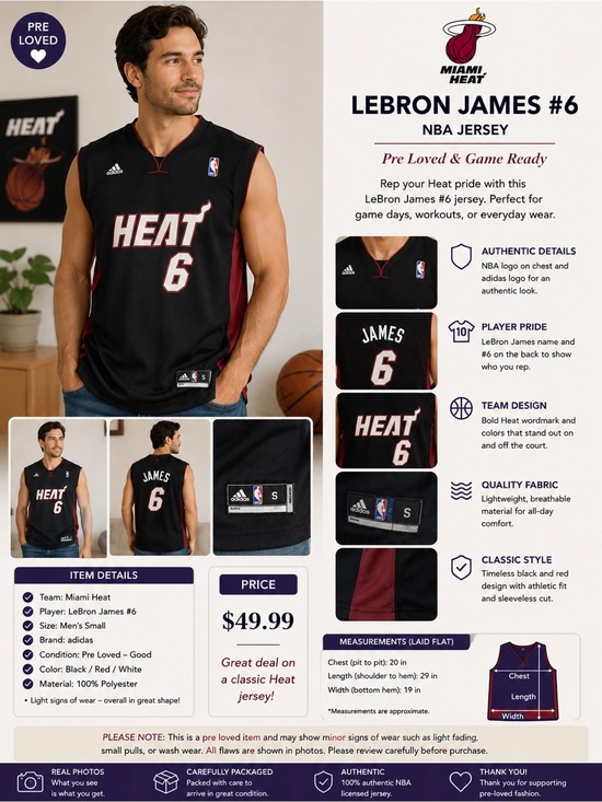 adidas Other - LeBron James - throwback Heat- adidas Black and Red NBA Jersey